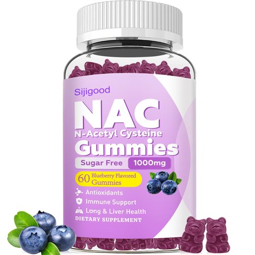 Sijigood 1000mg NAC Gummies for Kids & Adults - NAC Supplement N Acetyl Cysteine Dietary Gummies Support Respiratory & Liver Health, Antioxidants & Immune System, Blueberry Flavor 60 Count