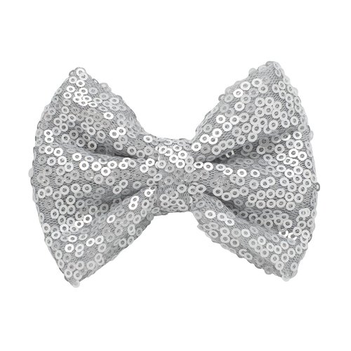 HAIRBOWS Girls' 3.5-Inch Glitter Bow Hairpin - Sparkling Sequin Bow Tie Hair Clip for Girls,Teens, and Women, Silver
