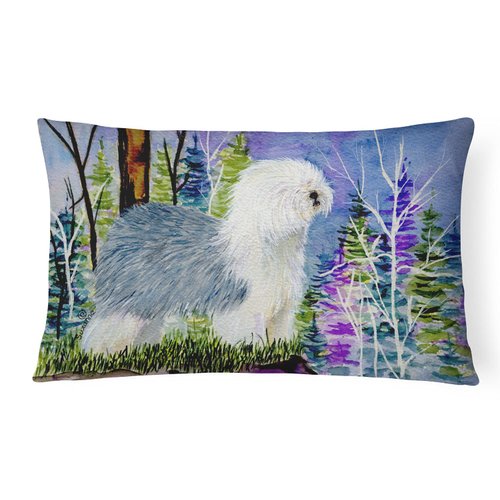 Caroline's Treasures SS8641PW1216 Old English Sheepdog Canvas Fabric Decorative Pillow Machine Washable, Indoor Outdoor Decorative Pillow for Couch, Bed or Patio, 12HX16W