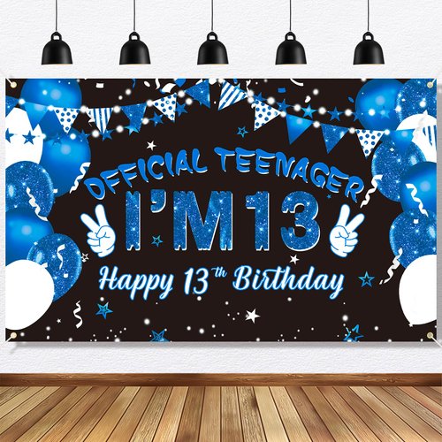 Ushinemi 13th Birthday Decorations for Boys Official Teenager I’m 13 Banner, Happy 13th Birthday Banner Cheers 13 Birthday Party Supplies 6 x 3.6ft