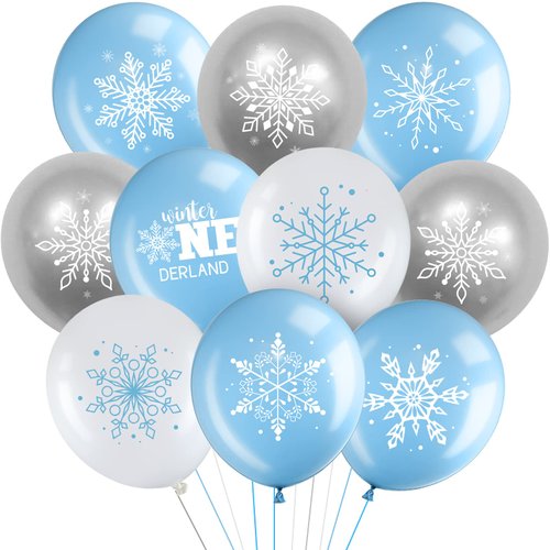 45 Pcs Snowflake Balloons Winter Wonderland Frozen Balloons Winter Onederland First Birthday Party Decorations for Christmas Winter Wonderland Baby Shower Birthday Wedding Decor (Blue, Silver, White)