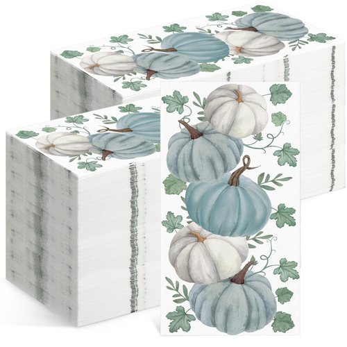 Geyoga 200 Pcs Guest Napkins 2 Ply Bathroom Paper Napkins Disposable Hand Towels for Christmas Xmas Thanksgiving Party Supplies Dinners Kitchen Decor(Pumpkin)