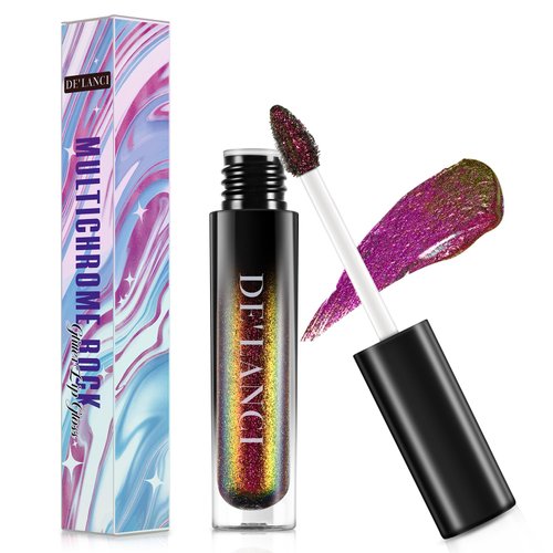 La Catrina Chameleon Liquid Lipstick, Oil-based Diamond Shiny Glitter Lip Gloss, Sparkly Metallic Color Intense Shimmery Finish, Long wears, Holographic Talc Free (#07 Red Green)