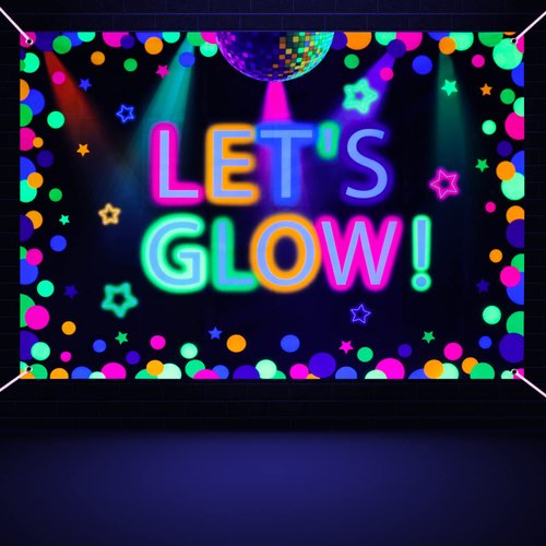 6x4ft Neon Let's Glow Party Backdrop Colorful Photography Background Glow in The Dark Party Supplies, Neon Party Decorations for Kids Birthday Supplies (71 x 47 Inch)