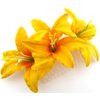Triple 3.5" Yellow Lily Silk Flower Hair Comb