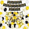 Hanaive 40 Pack 2025 Happy New Year Party Decorations Big 3D New Year Balloons Set Black Gold Happy New Year Banner Champagne Bottle Star Disco Ball Balloon Round Foil Balloons Gift for New Year Party