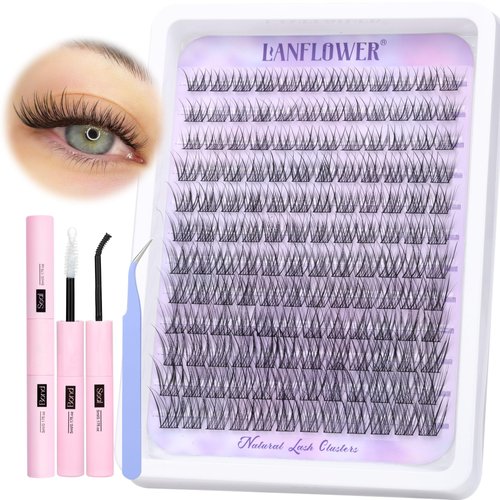 Natural Lash Clusters Kit Wispy Lash Extension Kit Waterproof Lash Clusters C Curl Cluster Eyelash Extensions Kit 144pcs Individual Lashes 10-16mm Eyelash Extension Kit by Lanflower