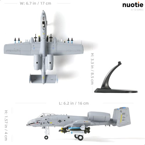 NUOTIE 1/100 A-10 Thunderbolt II (Warthog) Attack Pre-Build Diecast Metal Aircraft Model Kits VX-23 Replica Military Plane for Display Collection or Gift
