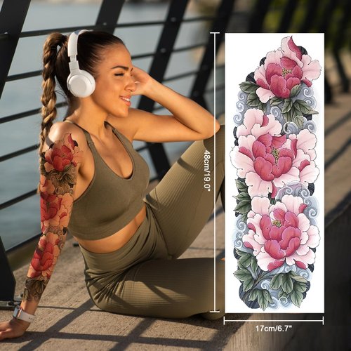 CUTELIILI Full Arm Temporary Tattoo Sleeve for Women 8 Sheets, Flora Tattoos Temporary, Fake Tattoos That Look Real