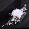 BERYUAN White Rose Flower Wedding Hair Comb Ab Color Rhinestone Pearls Wedding Hair Side Comb Handmade Rose Flower Bridal Headpiece for Women Girls (white)