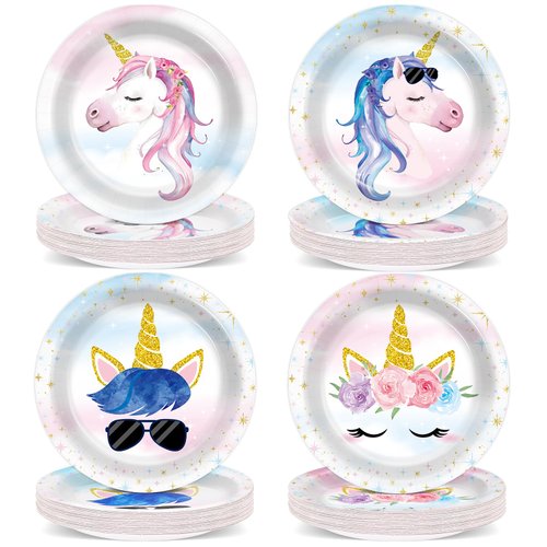 Naozinebi 48PCS Unicorn Birthday Plates Unicorn Party Supplies Magical Unicorn Tableware Rainbow ...