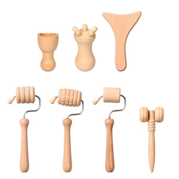 Pumwoy 7-in-1 Wooden Facial Massage Tool Set,Face Sculpting Tool Skin Care Facial Muscle Relieving,Sculpt Jawline,Roller Tool Maderoterapia Kit for Relieving Fatigue