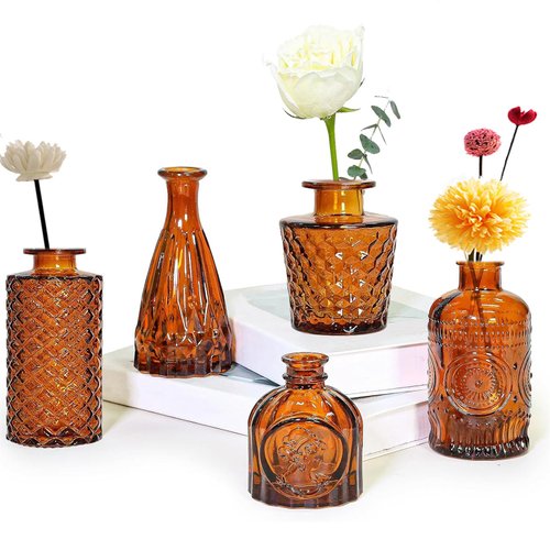 5 Pack Glass Bud Vases - Glass Vases for Flowers Room Decor Aesthetic, Flower Vases Decorative Mini Glass Vases for Centerpieces, Shelf Decor and Wedding Decor - NO Flowers