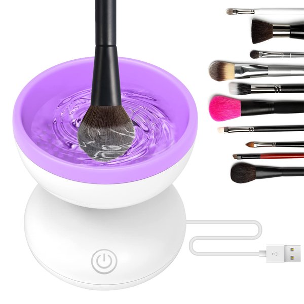 Purple Electric Makeup Brush Cleaner Machine, Windspeed Silicone Brush Cleaner Machine Beauty Blender Cleanser For Beauty Makeup Brushes, Christmas Halloween Gifts for Your Girls