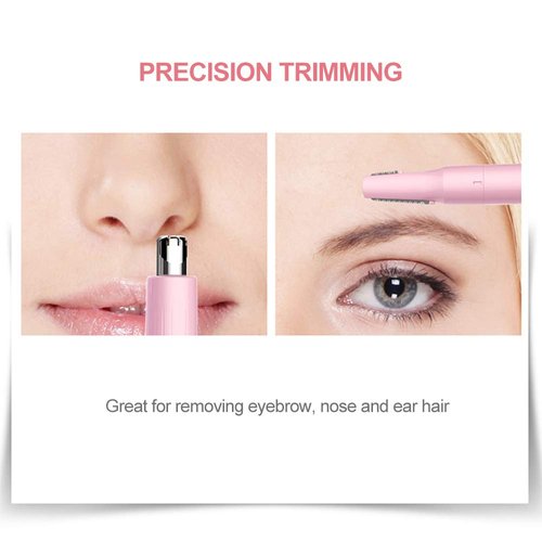 TOUCHBeauty Ear Nose Hair Trimmer and Eyebrow Trimmer for Women 2in1 Facial Hair Removal set with Dual Trimmer Head Battery Operated Battery Included Pink Color TB-1458