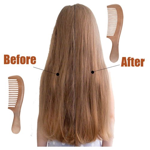 2 Pcs Hair Comb Set Wooden Wide Tooth Comb and Fine Tooth Comb for Women Men, Anti-static Detangling Comb for Curly Fine Straight Wet Dry Hair, Natural Peach Wood Hair Comb