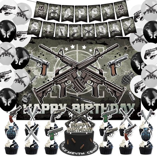 Gun Birthday Party Decorations Gun Party Supplies Set Include Banner Ballon Cake Toppers