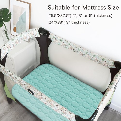 Pack and Play Sheets Fitted Quilted Waterproof Protector, 2 Pack Playard Mattress Pad Compatible with Graco Pack n Play, Mattress Cover fits for Baby Playpen Mattress, Mini Crib, Gray & Aqua