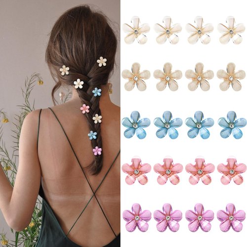 YISSION Mini Rhinestone Hair Claw Clips - Fancy Flower Hair Pins, Cute Hair Barrettes, Colorful Hair Accessories for Women and Girls