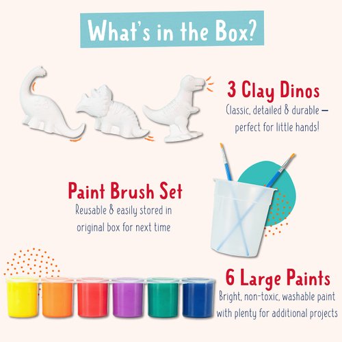 Foothill Toy Co. Children’s 3D Plaster Painting Craft Kit - Kids Activity Ages 5-8 - Gift for Kids, Dino-Mite T-Rex (Dinosaur Paint Set)