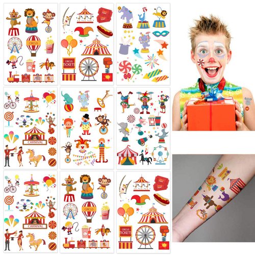 284 PCS CupaPlay Circus Temporary Tattoos - Carnival Baby Shower/Birthday Party Supplies Under the Big Top Party Goodie Bag Stuffers Favors(24 Sheets)