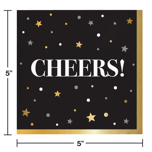 Creative Converting Golden New Year Beverage Napkins, 5", Multi-color