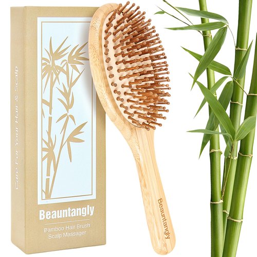 Bamboo Hair Brush for Hair Growth, Eco-friendly Wooden Paddle Hair Brushes for Women Men Kids Make Hair Smooth & Shiny, Massaging Scalp Reduce Hair Loss