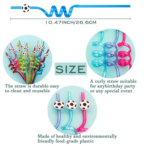 24Pcs Soccer Party Straws for Soccer Party Favors, Soccer Ball Themed Party Decorations Reusable Soccer Themed Straws for Sports Party Supplies for Kids Boys Girls