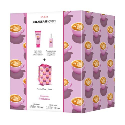 Pupa Milano Breakfast Lovers Set, Cappuccino, 3 Pc - Shower Milk and Scented Water - Body Wash - Body Mist - Hydrating Body Wash - Skin Care Gift Set