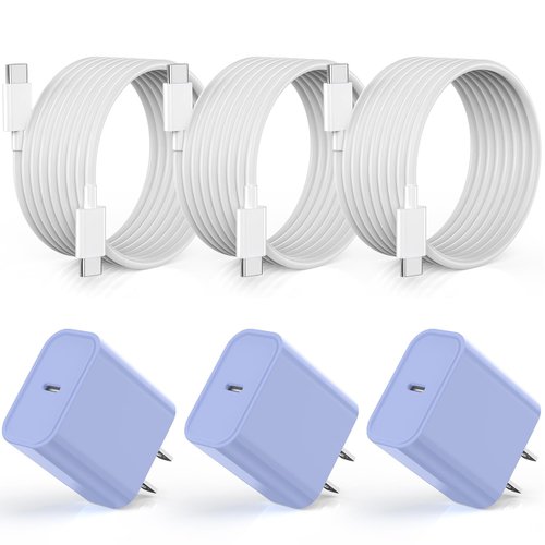 Apple iPhone 16 15 Charger Fast Charging [Apple MFi Certified]3Pack 20W USB Type C Charging Block with Long 6 FT Fast Charging Cable for iPhone 16/16 Pro/Pro Max,iPhone 15/15 Pro Max/Plus/iPad(Purple)