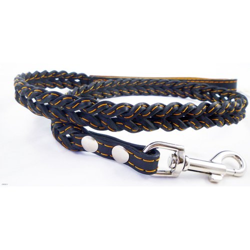 Genuine Leather Braided Dog Leash 4 Ft Long 3/4" Wide Black