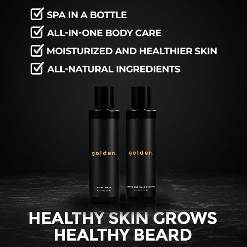 Golden Grooming Co. 3-in-1 Men's Body Wash - Hair & Beard Shampoo - Cleanses, Hydrates, Softens - Body Wash for All Skin Types - Refreshing Scent - 4FL Oz (Pack of 2)