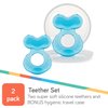 Nuby Soft Silicone Teether with Massaging Bristles | 2 Pack: Blue | 3m + | Travel Case Included
