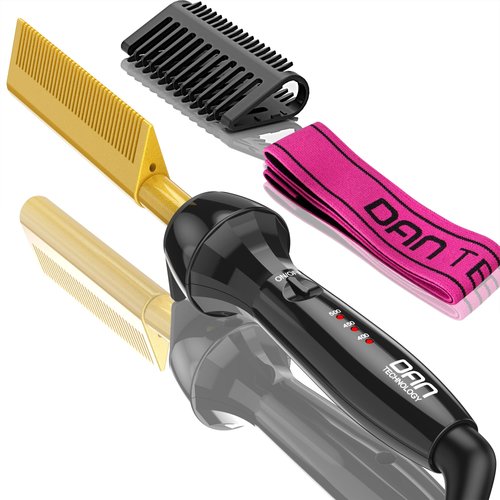 DAN Technology Ceramic Hot Comb Hair Straightener, Adjustable Temperature, Dual Voltage, Travel Size, 500°F, for Hair, Wigs, Healthy Silky Hair, Safe