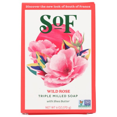 South of France Climbing Wild Rose Bar Soap, Gluten Free, Cruelty Free, 6 Ounce (Pack of 3)
