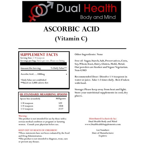 Dual Health Body & Mind 1 Bag of Each (250 Grams (8.8 oz)) Ascorbic Acid (Vitamin C) & MSM (Methylsulfonylmethane) Powder Combo