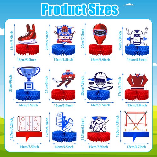 12 Pcs Hockey Decorations for Tables Ice Hockey Honeycomb Table Centerpieces Hockey Birthday Party Supplies Sports Hockey Table decor for Men Women Theme Gifts Decor