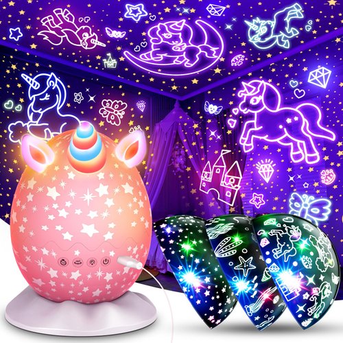 STRAWBETTER Unicorn Night Light Kids Toys 3 in 1 Unicorns & Starry Sky & Sea World Nights Lights Projector for 3 4 5 6 7 8 9 10 11 12 Year Old Girls Birthday Easter Basket Stuffers Gifts for Kids 3-12
