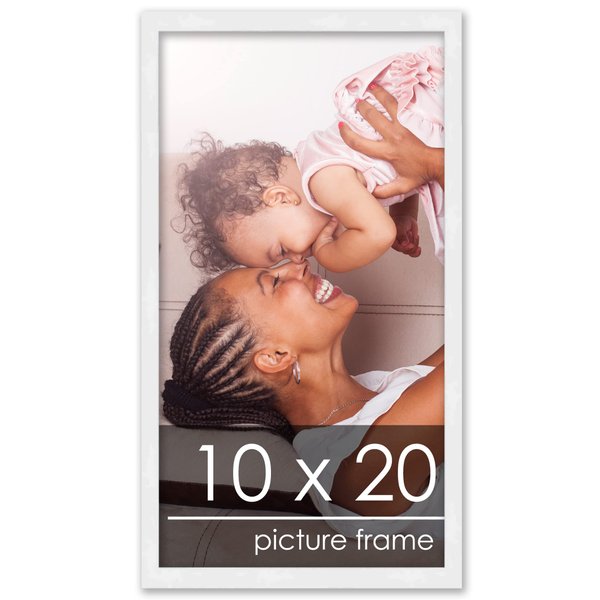 Poster Palooza 10x20 Frame White Solid Pine Wood Picture Frame | UV Acrylic, Foam Board Backing & Hanging Hardware