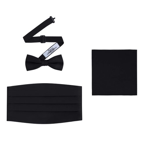 Men's 3 Piece Formal Accessory Set with Bow Tie, Cummerbund & Pocket Hanky (Black)