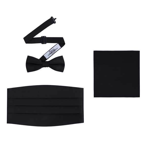 Men's 3 Piece Formal Accessory Set with Bow Tie, Cummerbund & Pocket Hanky (Black)