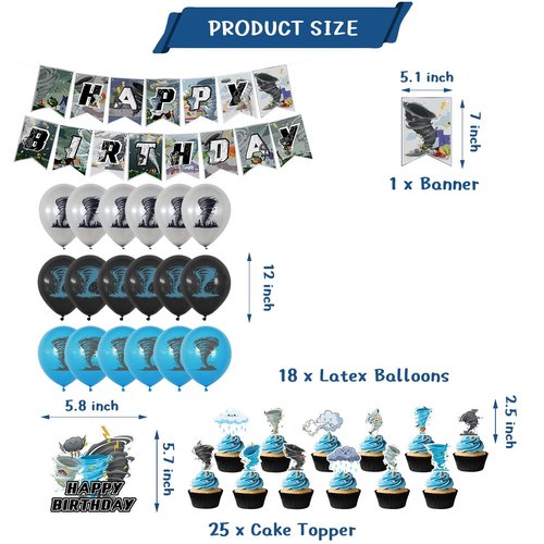 Tornado Party Decorations,Tornado Birthday Party Supplies Includes Birthday Banner, Cake Topper, Balloons ,Suitable for Tornado Themed Party Decorations