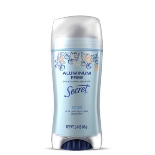 Secret Aluminum Free Deodorant Cotton, 2.4 oz (68g) Free of Parabens, Dyes and Talc, 48 Hour Odor Protection, Fights Odor, Feels Clean.