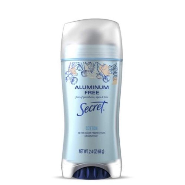 Secret Aluminum Free Deodorant Cotton, 2.4 oz (68g) Free of Parabens, Dyes and Talc, 48 Hour Odor Protection, Fights Odor, Feels Clean.