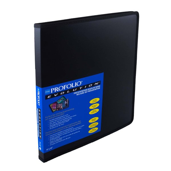 Itoya ProFolio Evolution 9x12 Black Photo Album Book with 48 Pages - Protective Plastic Sleeves for Safe Document Storage