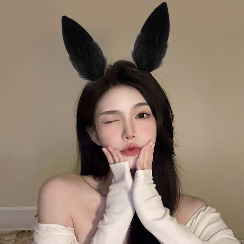 Ahoney 2Pcs Bunny Ears Hair Clips Furry Plush Rabbit Ear Headband Halloween Prop Party Prom Cosplay Headwear Costume Hair Accessories for Women Girls - Black