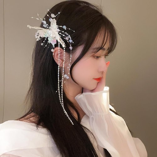 Wiwpar Crystal Rhinestone Butterfly Tassel Hair Claw Clips and Hairpins - Decorative Hair Accessories for Women Girls (1pack)