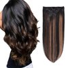 GEELOOK Clip in Hair Extensions Real Human Hair 14 Inch Natural Black mixed Chestnut Brown #1b/6/1b Double Weft 100% Remy Human Hair Thick Long Soft Silky Straight 4pcs for Women 60grams