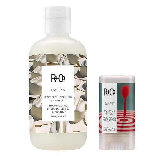 R+Co Dart Pomade Stick + Dallas Biotin Thickening Shampoo (8.5 Oz) | Thickening + Texture + Tames Flyaways | Vegan + Cruelty-Free | Set of 2