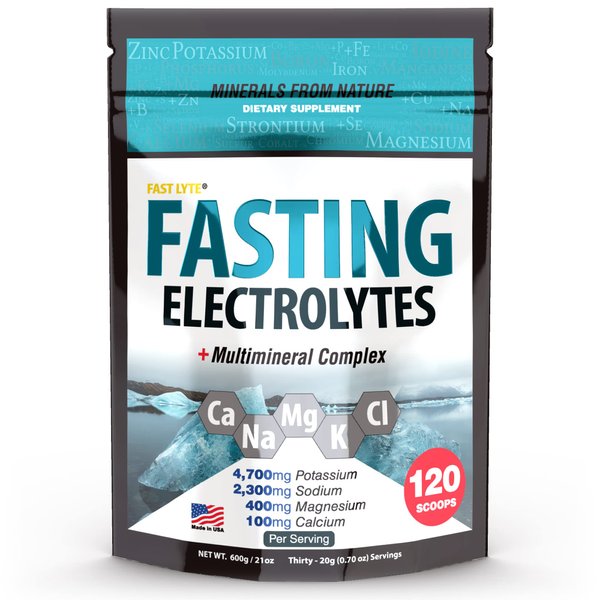 Fast Lyte Fasting Electrolyte Supplement Powder | No Sugar Unflavored Raw Electrolytes | 100% RDA Magnesium and Potassium with Trace Minerals | Carnivore & Keto Friendly | Sugar Free Fasting Salts